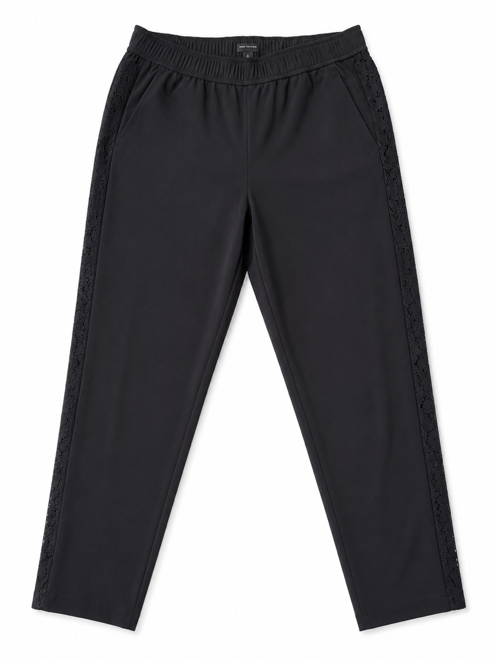 Ann Taylor Black Lace Trim Pull-On Ankle Pants | Size S